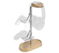 GEEKRIA 2-in-1 Headphone Stand & Controller Holder for Gaming Desk Setup, Beech Wood & Aluminum Headset Hanger, Desktop Organizer for PS5 PS4 Xbox One Nintendo Switch, Fits Most Headphones