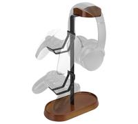 GEEKRIA 2-in-1 Headphone Stand with Controller Holder for Gaming Desk Setup, Walnut Wood & Aluminum Headset Stand, Desktop Organizer for PS5 PS4 Xbox Switch Controllers & Over-Ear Headphones