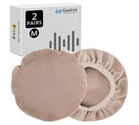 Geekria 2 Pairs Flex Fabric Headphone Covers - Product Safety Certified - Washable & Stretchable Sanitary Protectors for Over-Ear Headsets, Sweat Pads for Gym, Gaming (Size M/Light Brown)