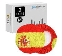 Geekria 2 Pairs Flex Fabric Headphones Ear Covers - Product Safety Certified - Washable & Stretchable Earcup Protectors for Over-Ear Headsets, Sweat Pads for Gym, Gaming (M/Spanish Flag)