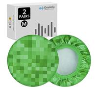Geekria 2 Pairs Flex Fabric Headphones Ear Covers - Product Safety Certified - Washable & Stretchable Earcup Protectors for Over-Ear Headsets, Sweat Pads for Gym, Gaming (MC Grass/Size M)