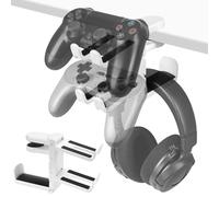 GEEKRIA 3-in-1 PC Gaming Headset&Controller Holder, Under-Desk Headphone Stand Mount Holder with 360° Rotation Adjustable, Compatible with Bose, Sony, AKG, JBL, Sennheiser, B&O (White)