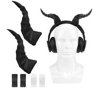 GEEKRIA 3D Printed Demon Horns for Over-Ear Headphones, Handmade Devil Headband, Adjustable Accessories, Cosplay Accessory for Halloween & Dress Up Parties (Black)