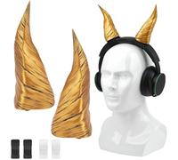 Geekria 3D Printed Demon Horns Headphone Attachment, Non-Slip Devil Horns for Gaming Headset Headband (Gold)