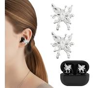 GEEKRIA Butterfly Crystal Charm, Clip-On Earphone Accessory Compatible with SHOKZ OpenDots ONE, Bose Ultra Open, TOZO OpenEarRing, Soundcore AeroClip with Velvet Pouch