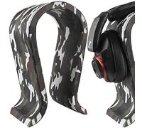 GEEKRIA Camo Gaming Headset Stand, Premium Wooden Omega Holder with Vegan Leather Rest, Desk Display Rack for Over-Ear Headphones Compatible with HyperX, Razer, JBL, Turtle Beach, Sony PS5