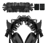 Geekria Cute 3D Wings Headband Cover for Gaming Headset & Over-Ear Headphones, Compatible with Sony, Skullcandy, Razer and More, Decorative Soft Padded Sleeve (Black)