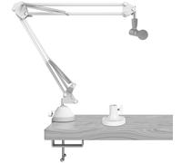 GEEKRIA for Creators Microphone Boom Arm Compatible with Shure MV88+, SM7B, MV7, MV7X; Modern White Clamp Stand with Tabletop Flange Mount, Suspension Mic Stand for Studio Recording