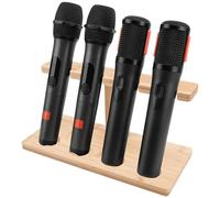 GEEKRIA for Creators Microphone Holder & Wooden Wireless Mic for Stand, 4-Slot Desktop Mic Storage Holder, Space-Saving Design for Home, Office, Recording Studio (Light Brown)
