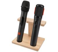 Geekria for Creators Microphone Holder, Wooden Wireless Mic Holder for Stand, 2-Slot Desktop Mic Storage Space-Saving Design for Home, Office, Recording Studio (Light Brown)