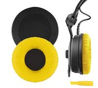 Geekria Leatherette Replacement Ear Pads for Sennheiser HD25, HD25-II, HD25SP, HD25SP-II, Limited 75th Anniversary Edition Headphones, Ear Cushions with Video Guide (Yellow)