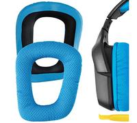 Geekria Mesh Fabric Replacement Ear Pads for Logitech G930, G430, G432, G332, G35, F450 Headphones Ear Cushions, Repair Parts with Video Guide (Blue)