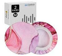Geekria NOVA 2 Pairs Washable Fabric Headphone Covers, Stretchable Sweat Protectors for M Size Over-Ear Headsets, Gym Ear Cup Shields (Pink Marble, M)