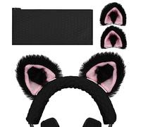 Geekria NOVA Knit Fabric Headband Cover and Cat Ears Attachment Set Compatible with Razer Kraken 7.1 v2, Sony MDR-1ABT, MDR-1AM2 Headphones(Black/Pink)