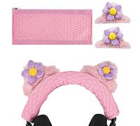 Geekria NOVA Knit Fabric Headband Cover and Cat Ears Attachment Set Compatible with Razer Kraken 7.1 v2, Sony MDR1ABT, MDR1AM2 Headphones(Purple/Pink)