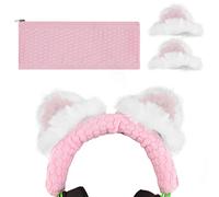 Geekria NOVA Knit Fabric Headband Cover + Cat Ears Attachment Compatible with Razer Kraken V4, SteelSeries Arctis Nova Pro, HyperX Cloud III, Sennheiser GSP 300 Headphones (Pink)