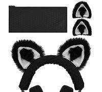 Geekria NOVA Knit Fabric Headband Cover+Cat Ears Attachment Set Compatible with Razer, SteelSeries, HyperX, Sennheiser, ASTRO, Sony, Logitech, ATH Headphones (Black/White)
