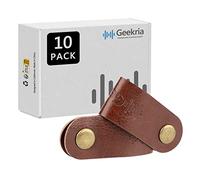 Geekria Power Cord Organizer Earphone Winder Cable Straps, Charging Cable Ties, USB Cords Bandage/Headphone Cable Clips, Holder Rustic Cord Management System with Handmade Faux Leather (10PCS)