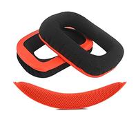 Geekria QuickFit Mesh Fabric Replacement Ear Pads and Headband Pad Set Compatible with Logitech G430, G930 Headphones, Repair Parts Suit (Red-Black)