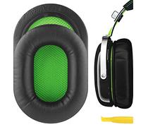 Geekria QuickFit Protein Leather Replacement Ear Pads for Razer BlackShark Stereo Gaming Headphones Ear Cushions, Headset Earpads, Ear Cups Repair Parts (Black/Green)