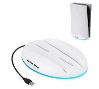 Geekria RGB Vertical Stand Compatible with Playstation 5 Console LED Base, PS5 Gaming Holder with 2.0 USB Hub Accessories (White)