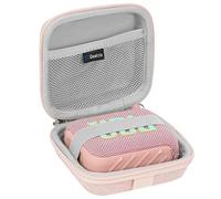 Geekria Shield Speaker Case Compatible with JBL Go 5/4/3, Go 3 Eco Cover, Replacement Hard Shell Portable Speaker Protective Carrying Bag with Cable Storage, Keychain Carabiner (Pink)