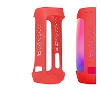 Geekria Silicone Carrying Case Compatible with JBL Pulse 4 Speaker, RGB Light Visible Protective Cover with Shoulder Strap & Carabiner, Shockproof Anti-Slip Outdoor Travel Sleeve (Red)
