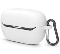 Geekria Silicone Case Compatible with JBL Endurance Race 2 Earbuds, Soft Protective Cover with Keychain Hook, Front LED Visible, Charging Port Accessible (White)