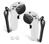Geekria Silicone Controller Cover Compatible with Meta Quest Pro, Anti-Throw Handle Sleeve Gaming Accessories, Adjustable Wrist Knuckle, Thumb Caps (White, 1 Pair)