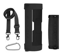 Geekria Silicone Speaker Case Cover Compatible with JBL Charge 5, Protective Waterproof Soft Skin, Replacement Portable Speakers Travel Carrying Sleeve with Shoulder Strap (Black)