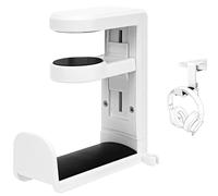 GEEKRIA Under Desk Headphone Hook, 360° Rotating Headset Holder, Adjustable Desk Mount Hanger, Space Saving Gaming Headphone Holder Compatible with Sony, Bose, AKG, Sennheiser (White)