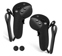 Geekria VR Silicone Controller Cover Compatible with Meta Quest Pro, Anti-Throw Handle Sleeve Gaming Accessories, Adjustable Wrist Knuckle, Thumb Caps (Black, 1 Pair)