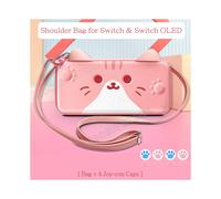 (GeekS01) For Nintendo Switch OLED Accessories Case Cute Cat Paw 3D Pattern Storage Hand Bag 4 Joycon Soft Shell With 10 Game Card