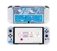 GeekShare Protective Case Slim Cover Case Compatible with Nintendo Switch OLED Console and Joy Con, Shock-Absorption and Anti-Scratch Cover Skin for Switch OLED 2021- Shark Party (Clear)