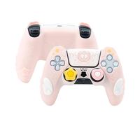 GeekShare PS5 Controller Skin Set, Silicone Protective Shell, Anti-Slip Protective Cover Case for PS5 Wireless Controller, with 2 Thumb Grip Caps (Star Wing(Pink))