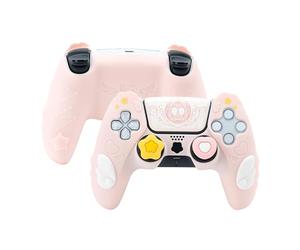 GeekShare PS5 Controller Skin Set, Silicone Protective Shell, Anti-Slip Protective Cover Case for PS5 Wireless Controller, with 2 Thumb Grip Caps (Star Wing(Pink))