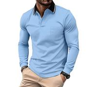 geeksport Mens Long Sleeve Polo Shirts Causal Poloshirts for Men Adult Button Down Work Tops Golf T-Shirt with Pocket