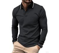 geeksport Mens Long Sleeve Polo Shirts Causal Poloshirts for Men Adult Button Down Work Tops Golf T-Shirt with Pocket