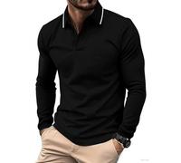 geeksport Mens Long Sleeve Polo Shirts Causal Poloshirts for Men Adult Button Down Work Tops Golf T-Shirt with Pocket