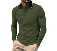 geeksport Mens Long Sleeve Polo Shirts Causal Poloshirts for Men Adult Button Down Work Tops Golf T-Shirt with Pocket