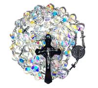 GeekTenet Premium Rosary Beads Chaplet Rotary Cut High Refractive Diamond Shape Artificial Crystal Glass Rosary Cross Catholic Gift