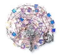 GeekTenet Rosary Beads Chaplet Highly refractive Cubic Cutting Artificial Crystal Glass Rosery Cross Catholic Gifts, 22", Zinc, No Gemstone