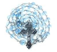 GeekTenet Rosary Beads Chaplet Natural Aquamarine Crystal Big Rosery Cross Catholic gifts