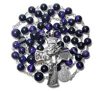 GeekTenet Rosary Beads Chaplet Natural Emerald Garnet Copper pyroxene Tiger eye Rosery Cross Catholic gifts, Stainless Steel, Emerald