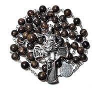 GeekTenet Rosary Beads Chaplet Natural Emerald Garnet Copper pyroxene Tiger eye Rosery Cross Catholic gifts, Stainless Steel, Emerald
