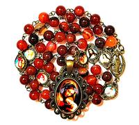 GeekTenet Seven Sorrows Rosary Beads Chaplet Dark brown Natural agate Rosery Catholic gifts, 玛瑙, Agate