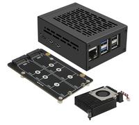 Geekworm X1005 Dual NVMe SSD Shield Bottom with P580-V3 Metal Case & H505 Active cooler for Raspberry Pi 5, Supports Hailo-8 AI Accelerator