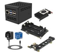 Geekworm X1200 5V UPS Shield with X1200-C1 Metal Case & X1001 nvme shield & H505 Active cooler & Power Supply for Raspberry Pi 5, with Max 5.1V 5A Output & Auto Power On & Safe Shutdown & Power Loss