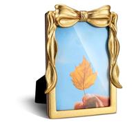 Geelin 1 Pcs Bow Gold Picture Frame Vintage Antique Baroque Ornate Resin Rectangle Oval Retro Photo Frame with Glass Front Bowknot for Home Wedding Tabletop and Wall Hanging Decor (4" X 6")