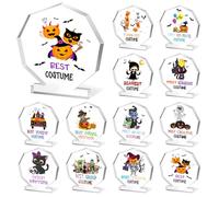 Geelin 12 Pcs Acrylic Halloween Costume Contest Trophies 3'' Halloween Costume Contest Prizes Personalized Trophy Bulk Funny Cute Personalized Prizes Medals for Adults Costumes Winner Party Supplies